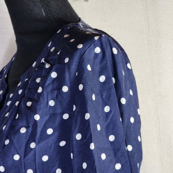 Old Navy Navy Blue White Polka Dot V Neck Pull On Long Sleeve Rayon Top Size S - Picture 9 of 16
